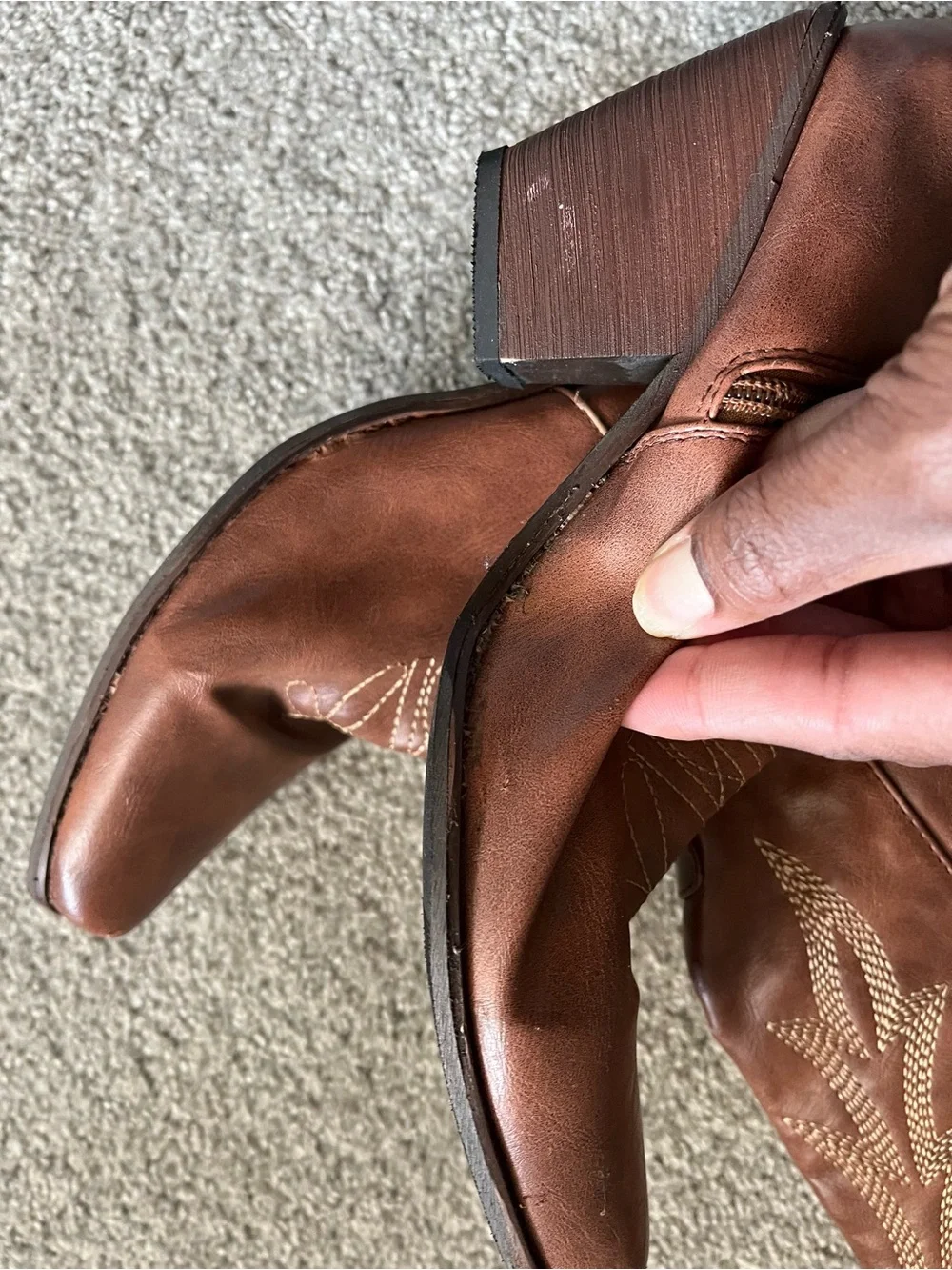 Brown Embroidered Knee-High Western Boots